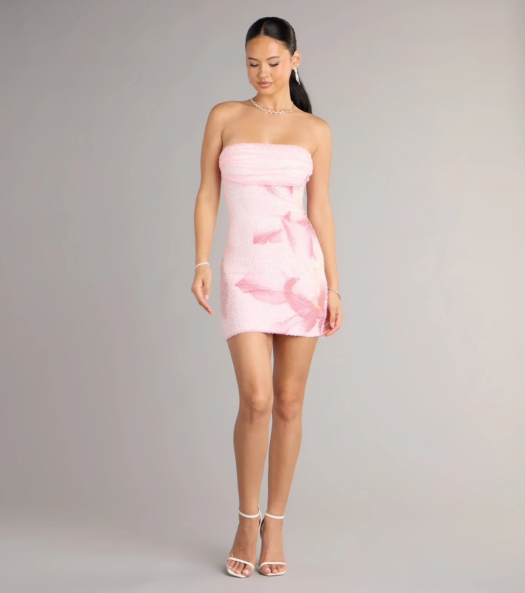 Hilary Tropical Floral Bead Mini Dress