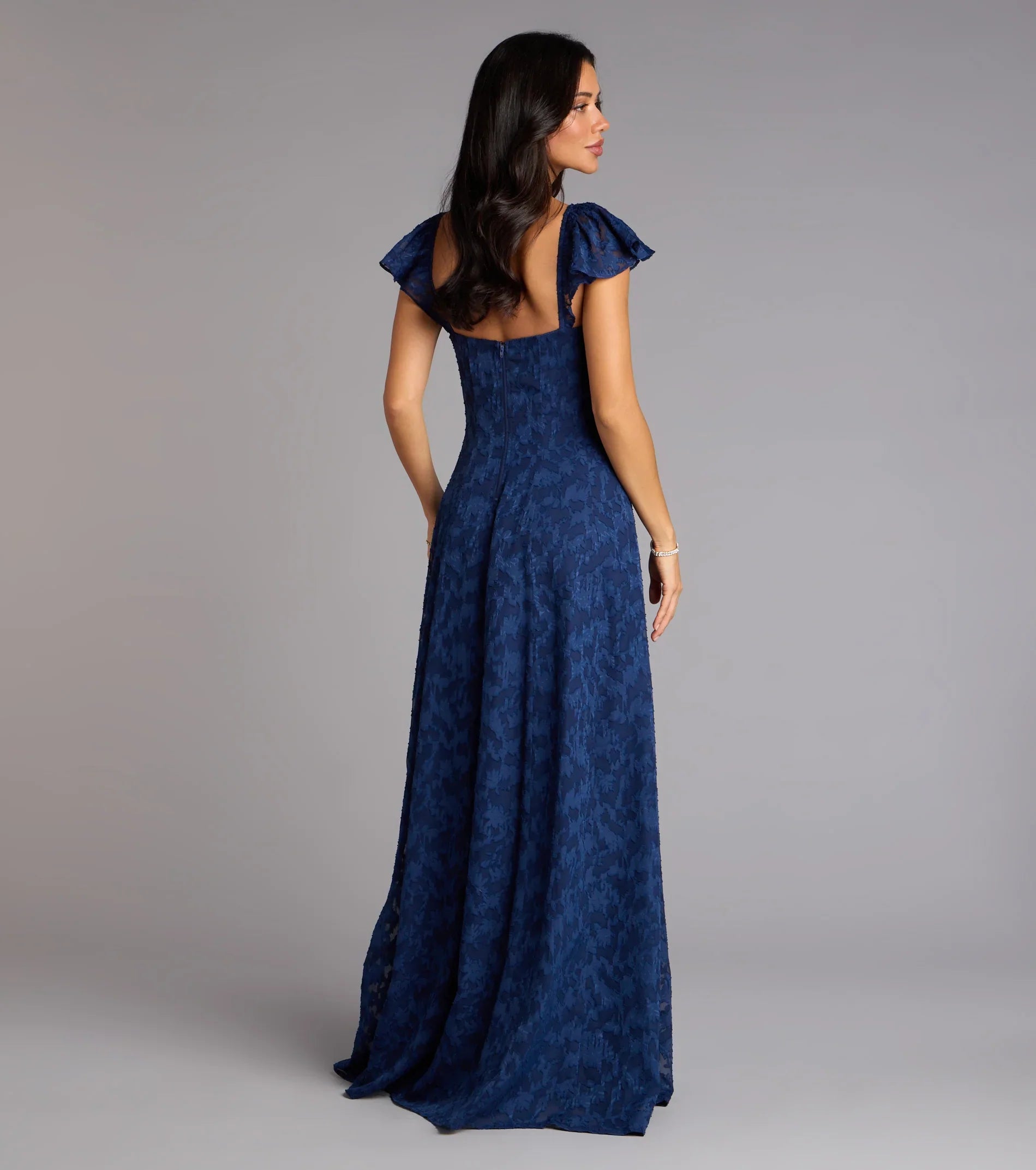 Vittoria Flutter Sleeve A-Line Chiffon Formal Dress