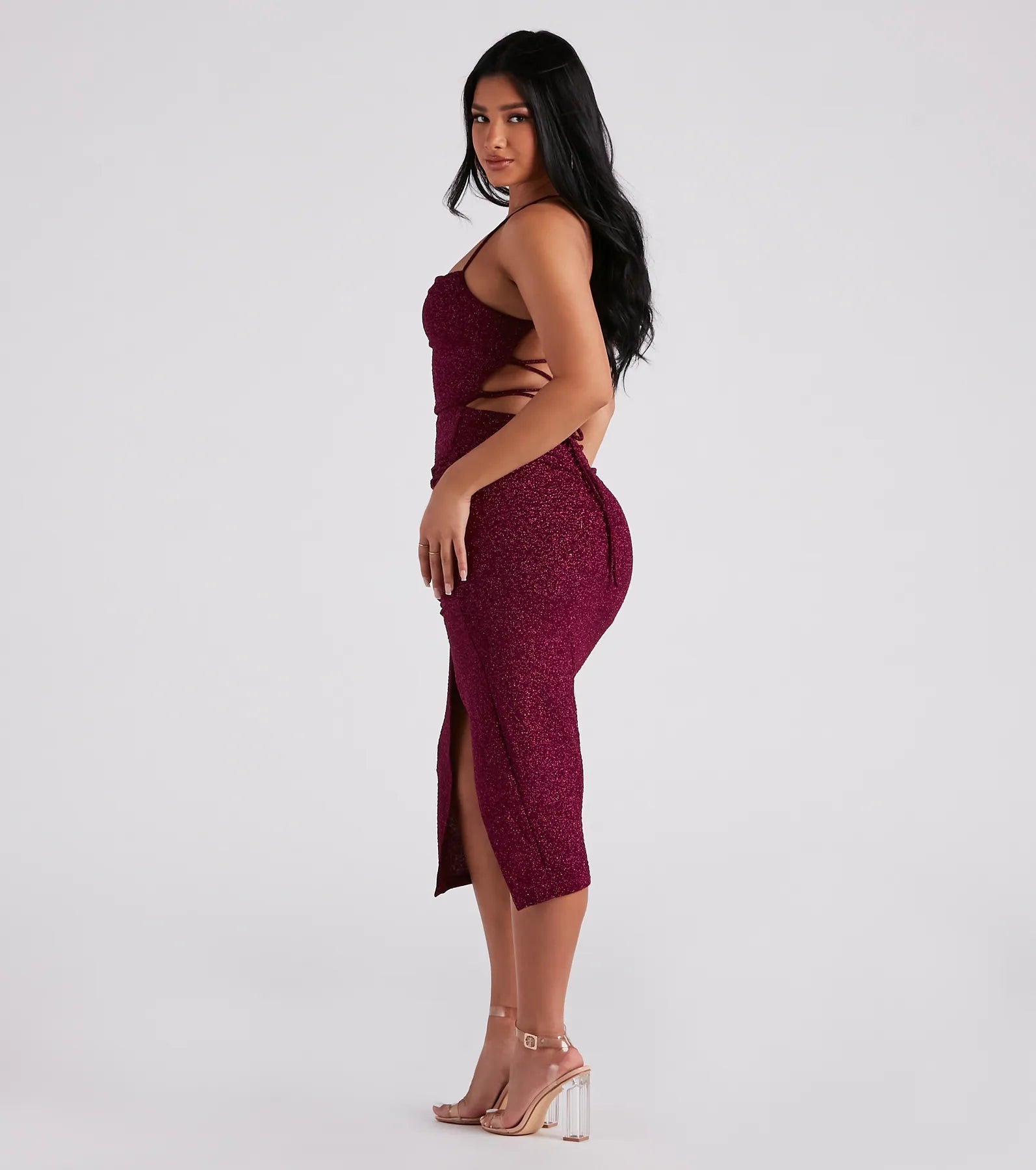 Gigi Formal Glitter Slit Midi Dress