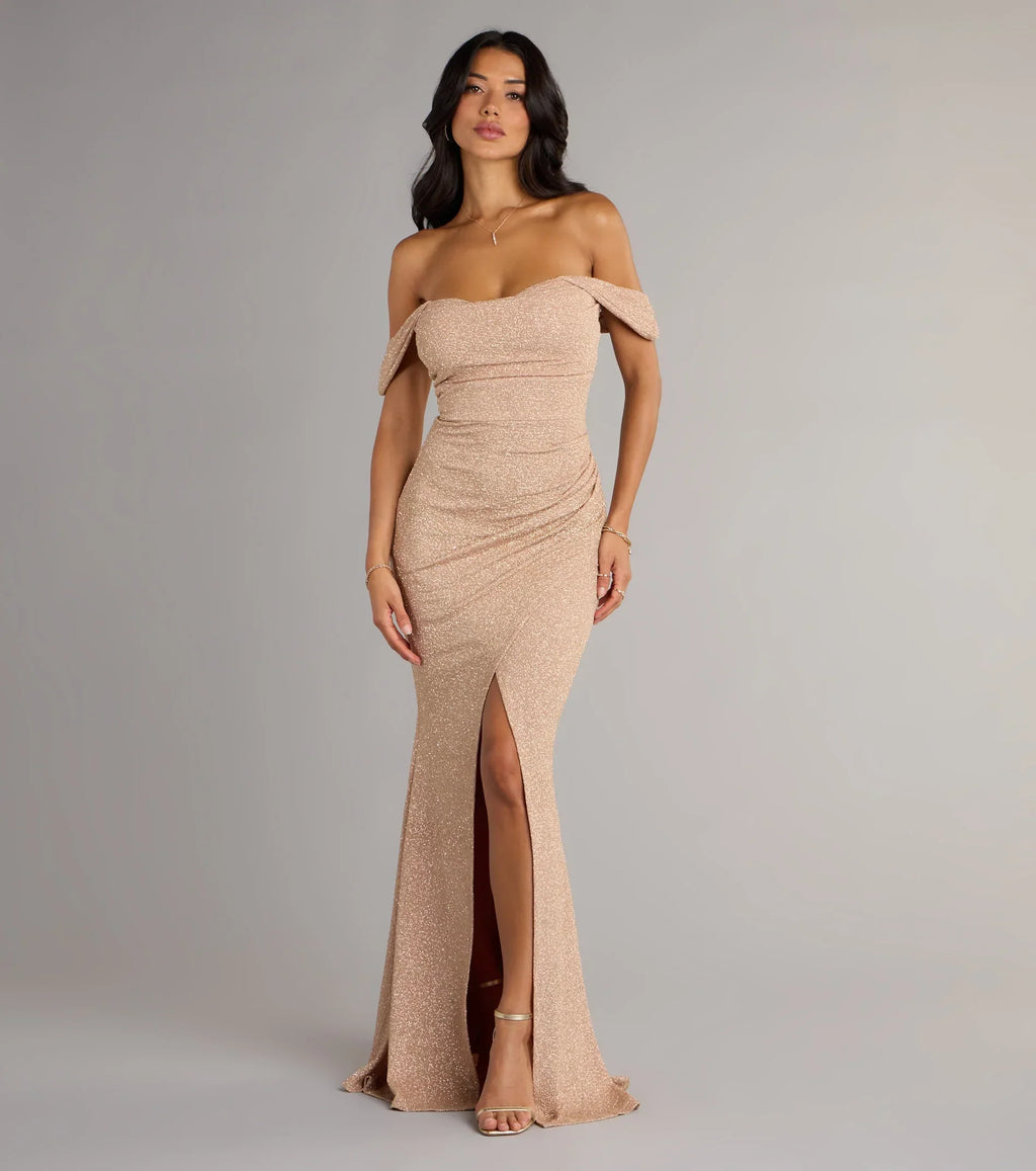 Airlie Formal Glitter Off-The-Shoulder Dress