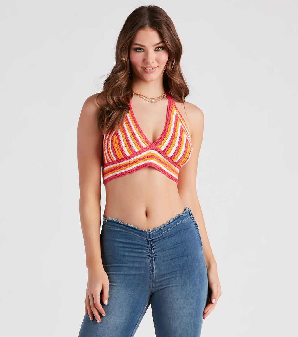 Desert Heat Crochet Striped Crop Top