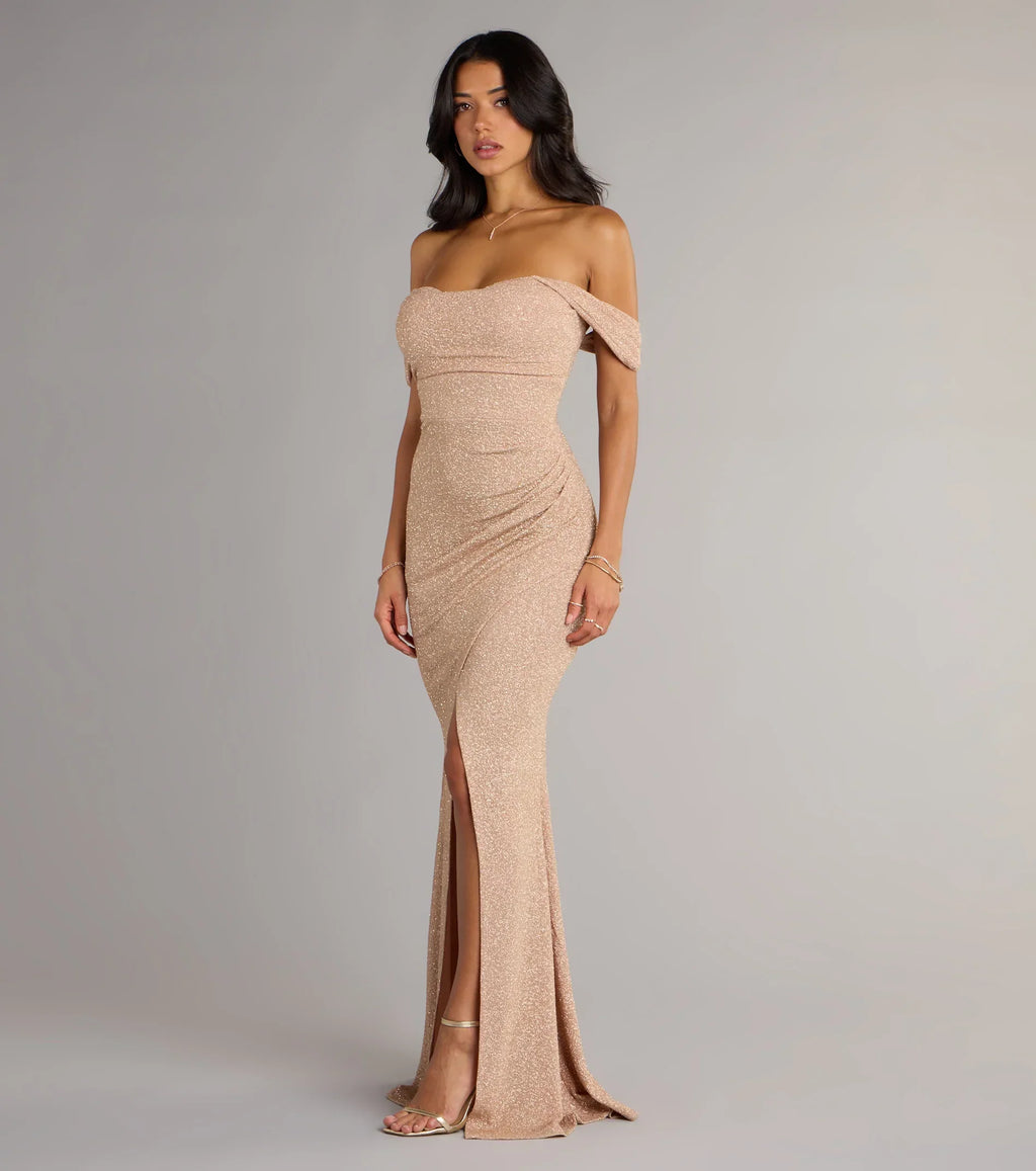 Airlie Formal Glitter Off-The-Shoulder Dress