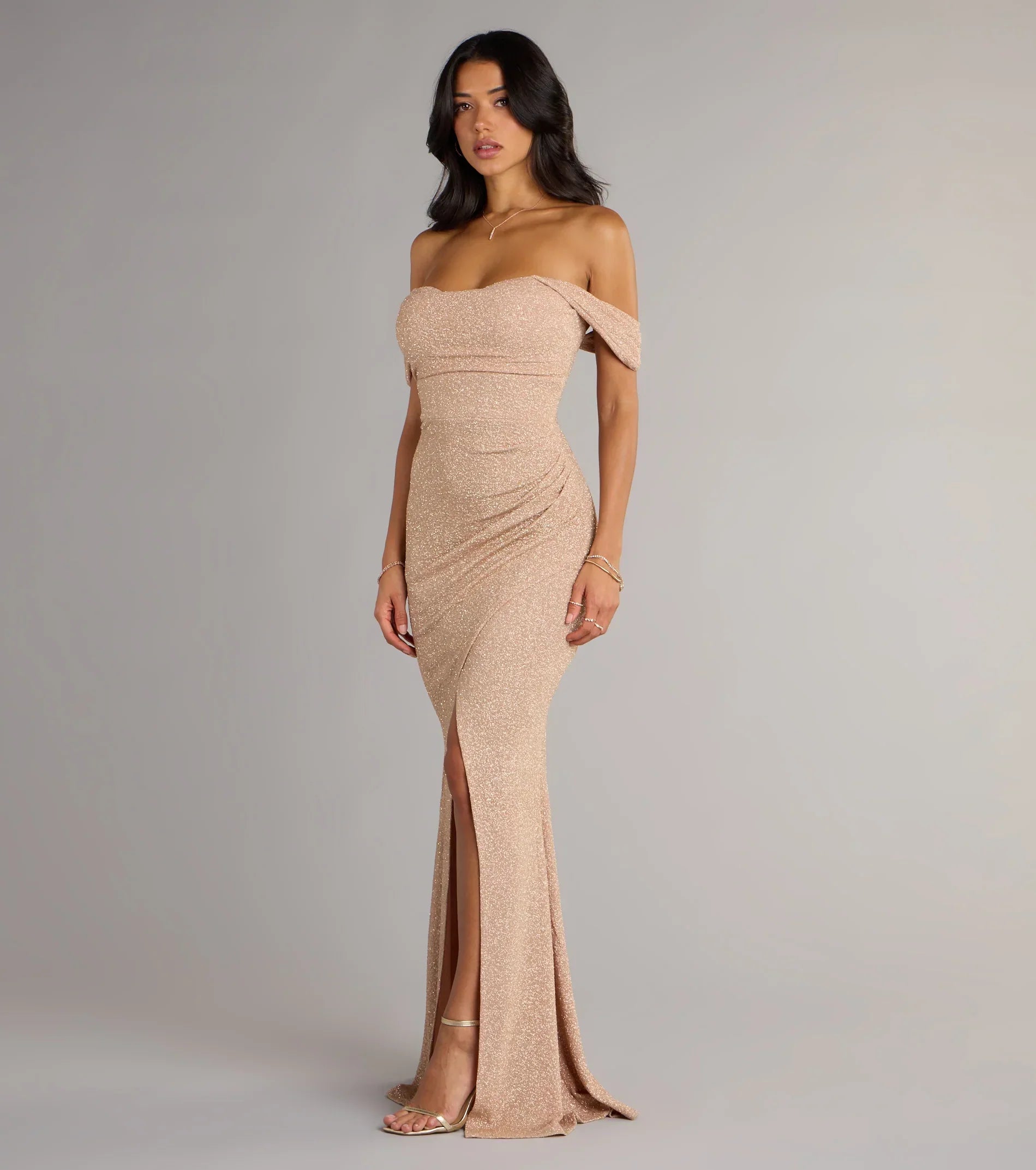 Airlie Formal Glitter Off-The-Shoulder Dress