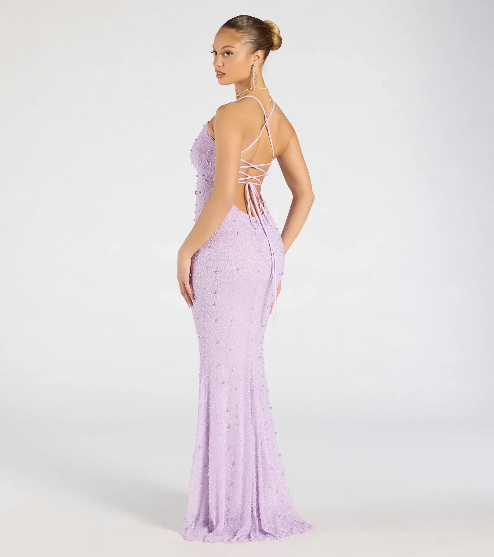 Marlene Lace-Up Mermaid Beaded Pearl Formal Dress
