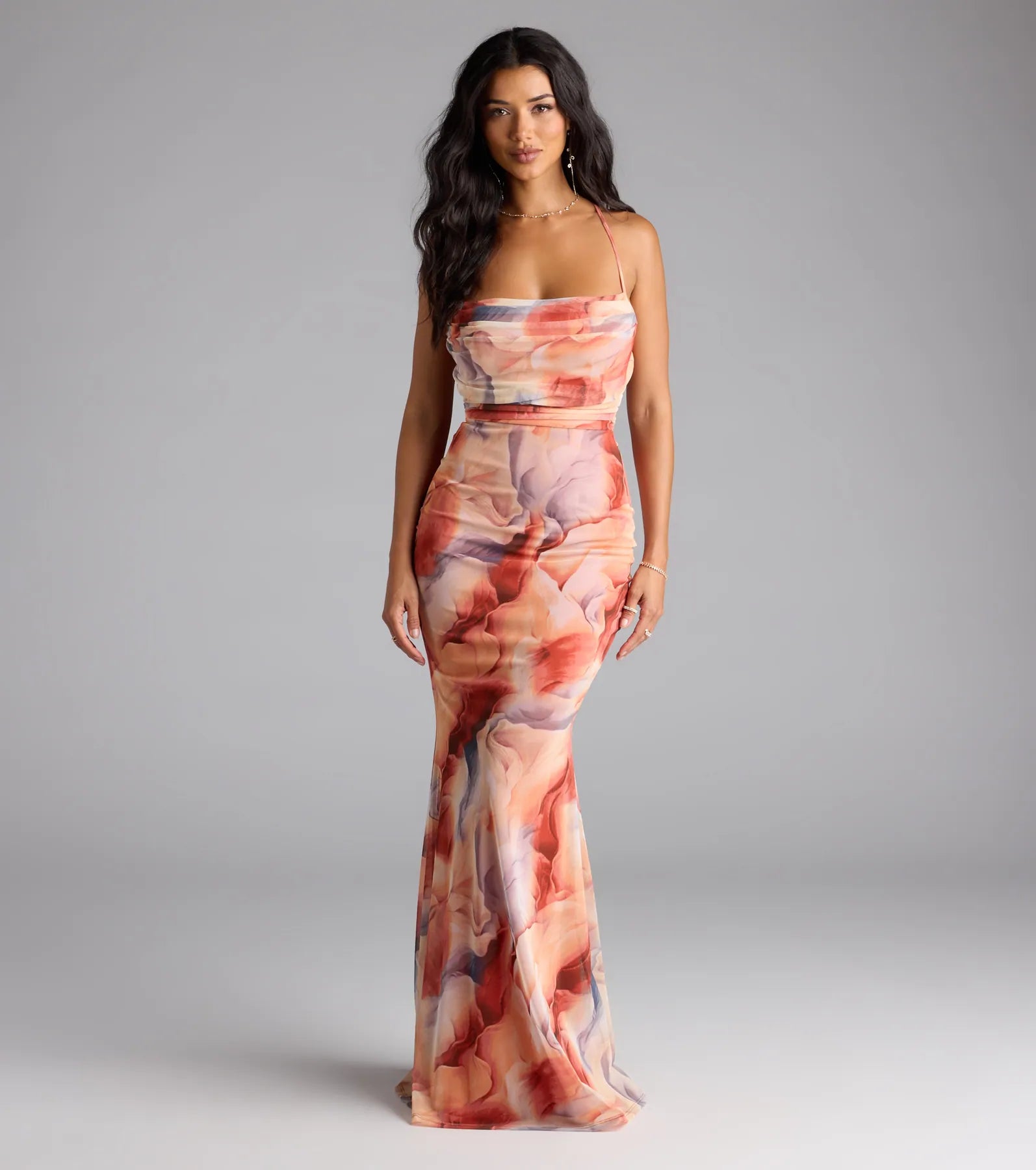 Korey Lace-Up Mermaid Abstract Formal Dress