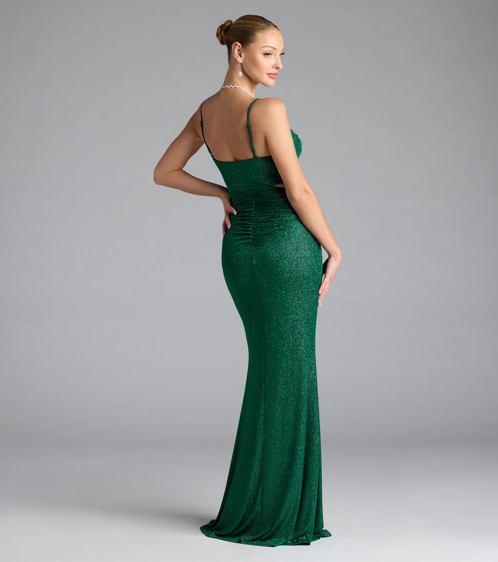 Elliana Cutout Slit Glitter Formal Dress