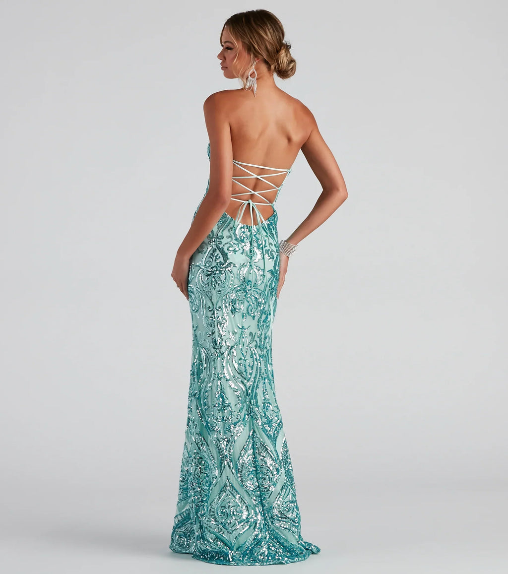 Cordelia Formal Damask Sequin Dress