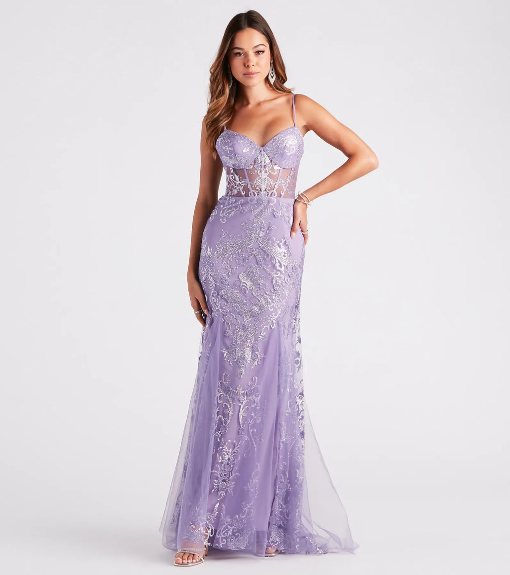 Keria Formal Glitter Lace Mermaid Dress