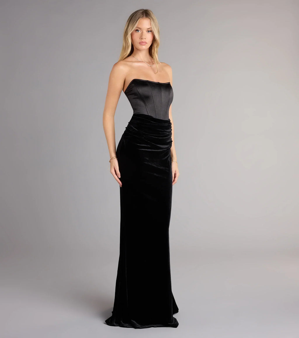 Zoya Satin Corset Velvet Mermaid Dress