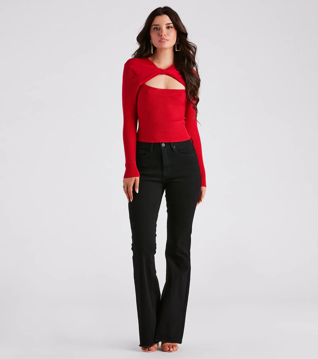 Flirty Twist-Front Cutout Crop Top