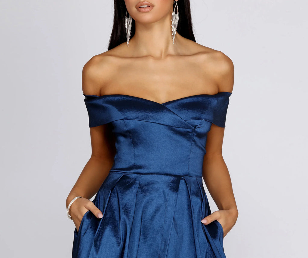 Megan Taffeta Off The Shoulder Ball Gown