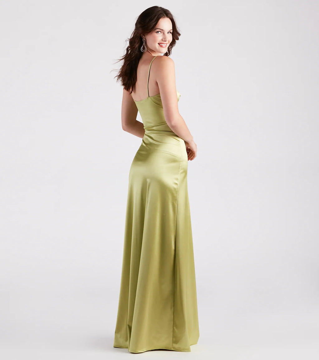 Maisy Cutout High Slit Satin Formal Dress