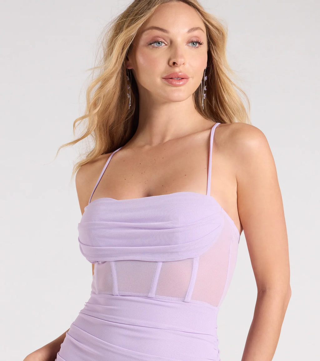 Rose Formal Mesh Corset Column Dress