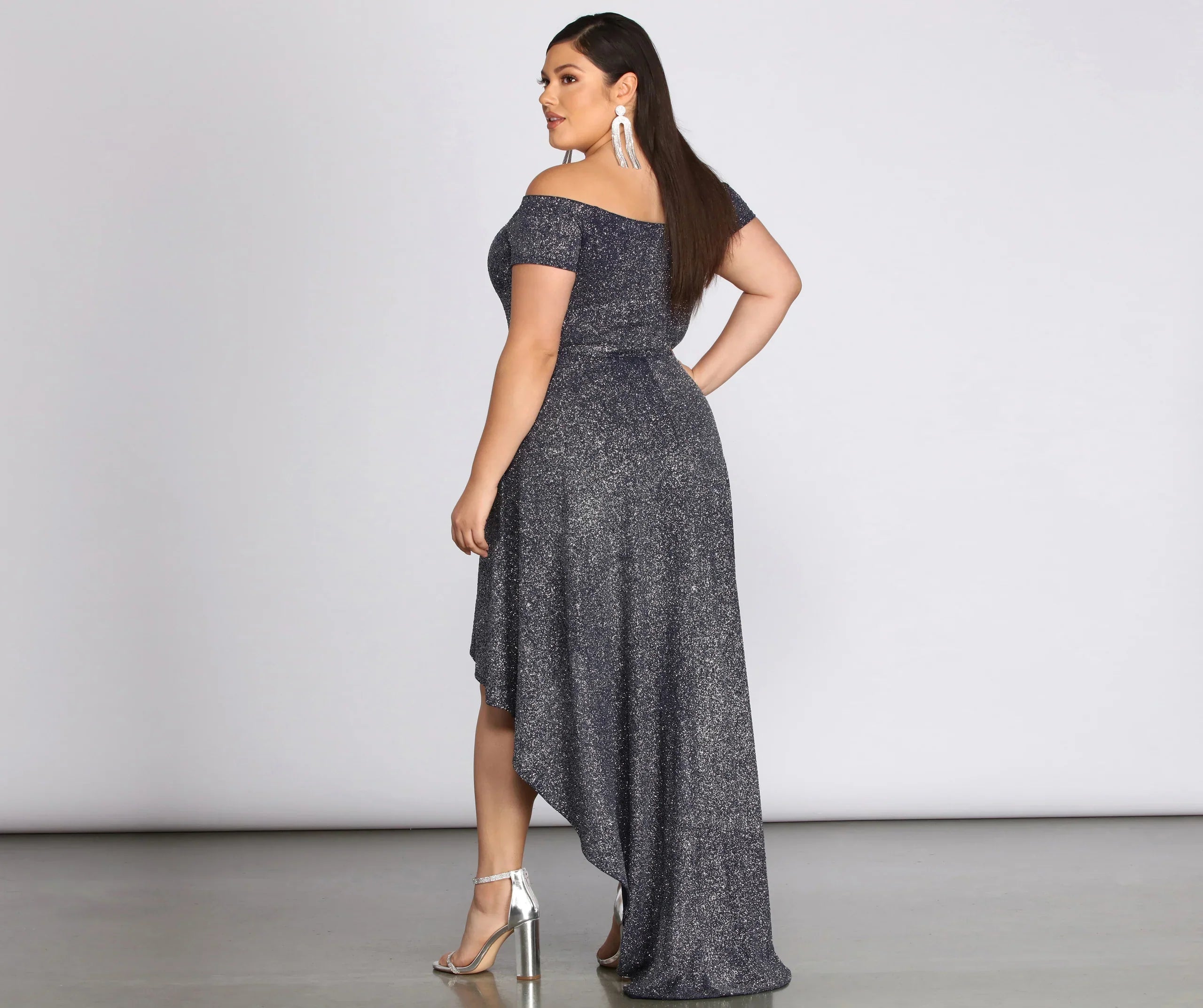 Plus Penelope Glitter Formal High Low Dress