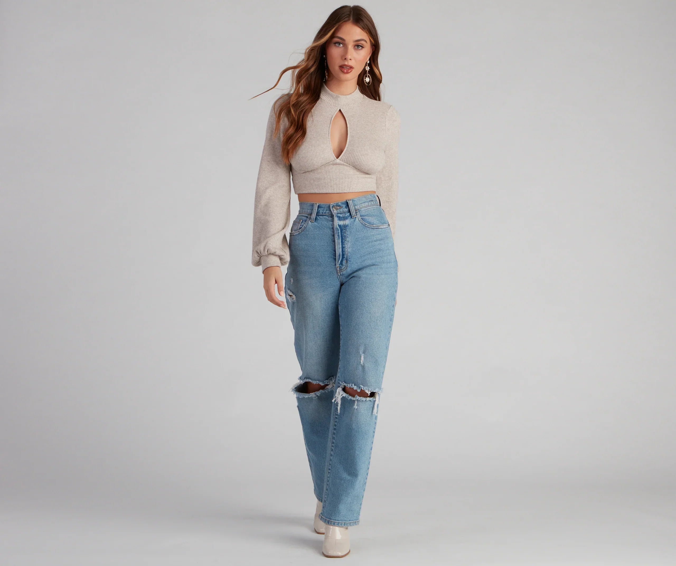 Keyhole Cutie Waffle Knit Crop Top