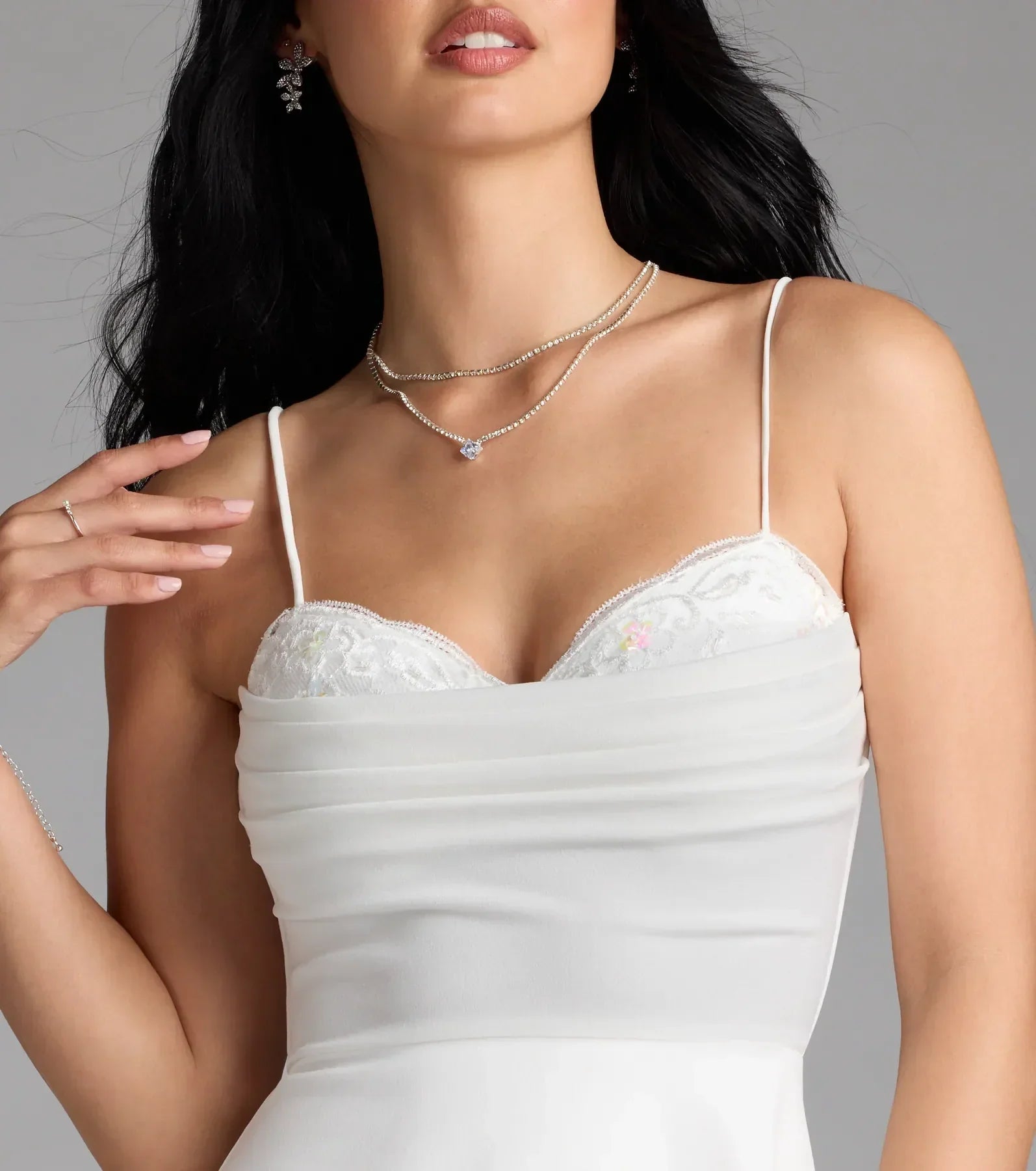 Sultry Glow Sequin Lace Trim Skater Dress