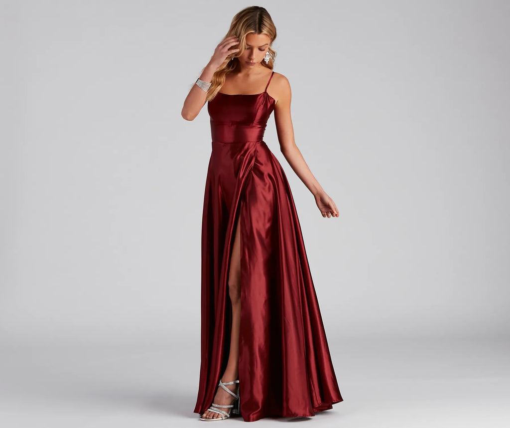 Lorella Satin Empire Lace Back Formal Dress