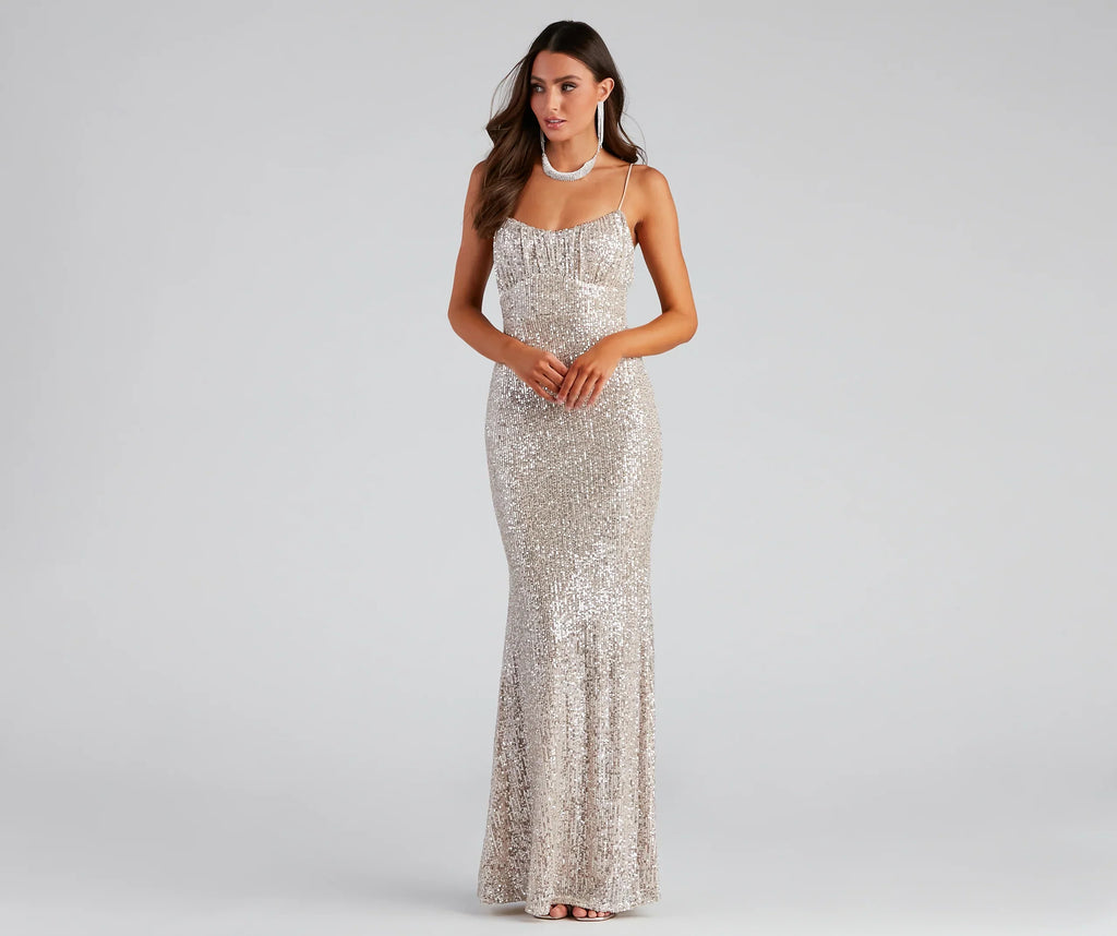 Arely Formal Sequin Scoop Neck Long Dress