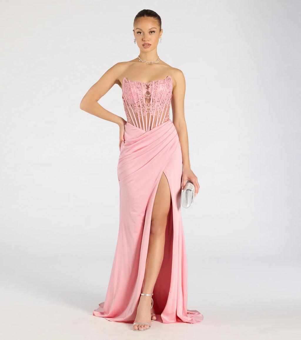 Shayla Strapless Corset Lace Formal Dress
