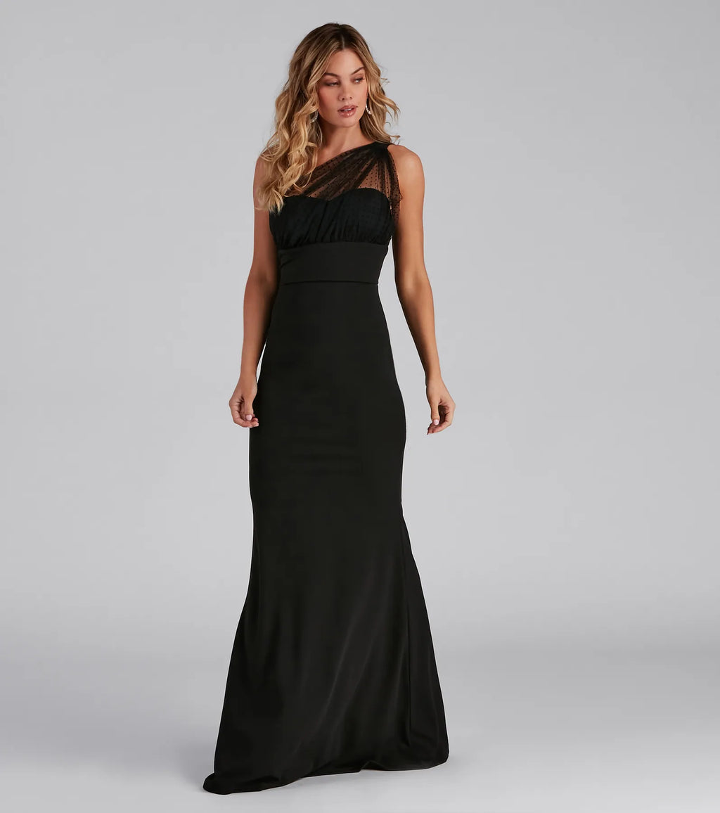 Dakota Formal One-Shoulder Swiss Dot Dress