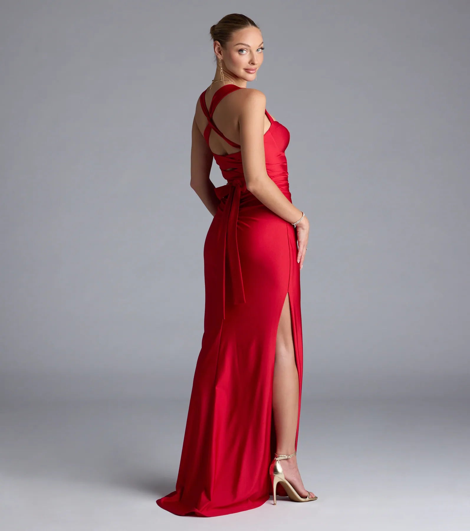 Whitney Lace-Up Slit Formal Dress
