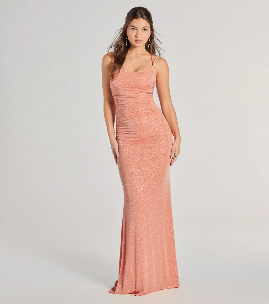 Rylie Formal Glitter Lace-Up Column Dress