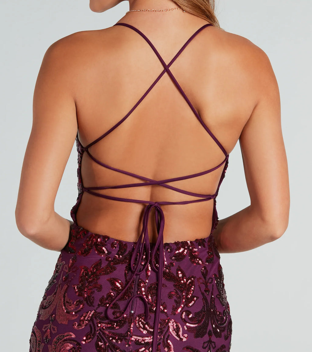 Taisia Formal Sequin Scroll Dress