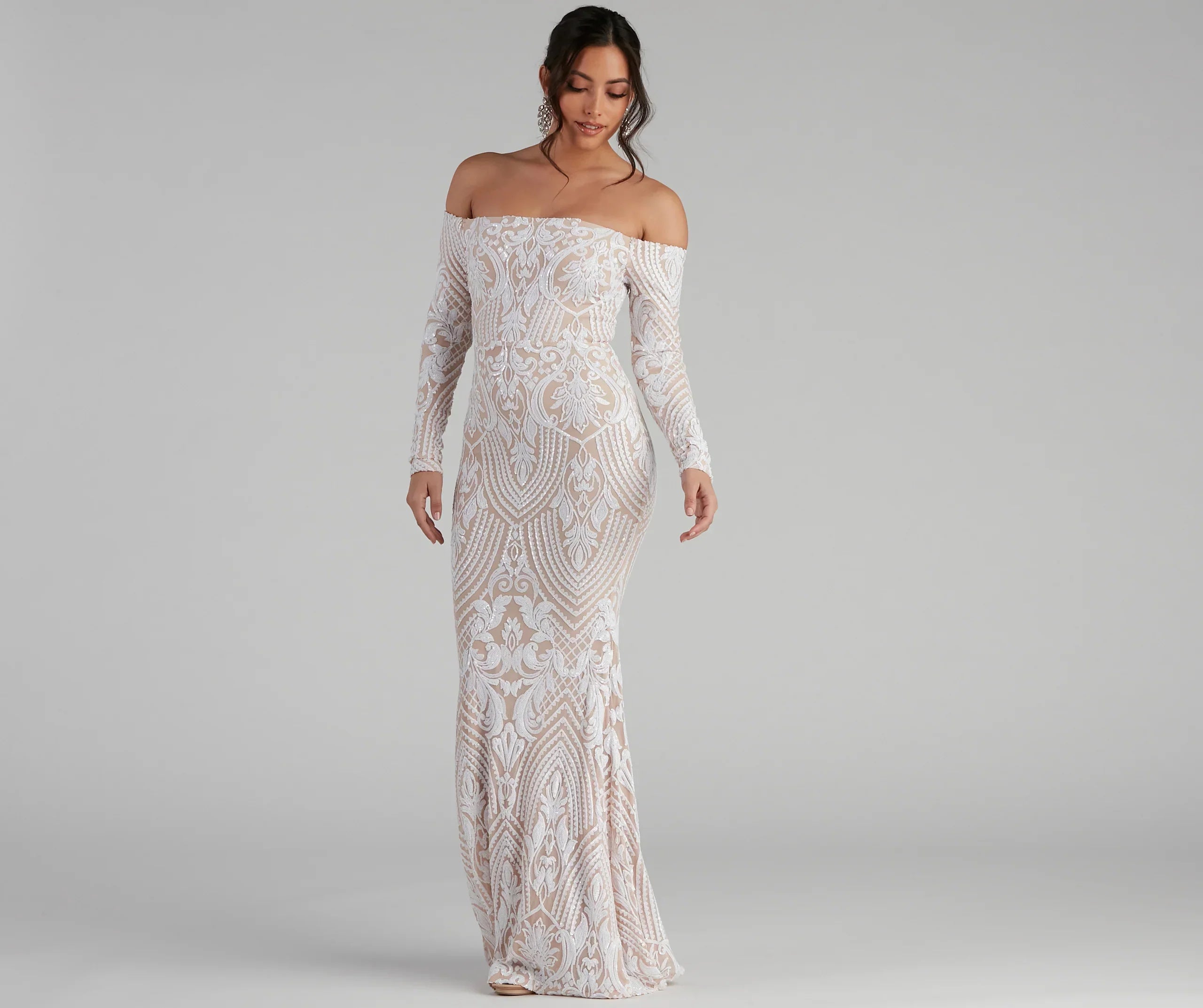 Sierra Sequin Off The Shoulder Formal Dress