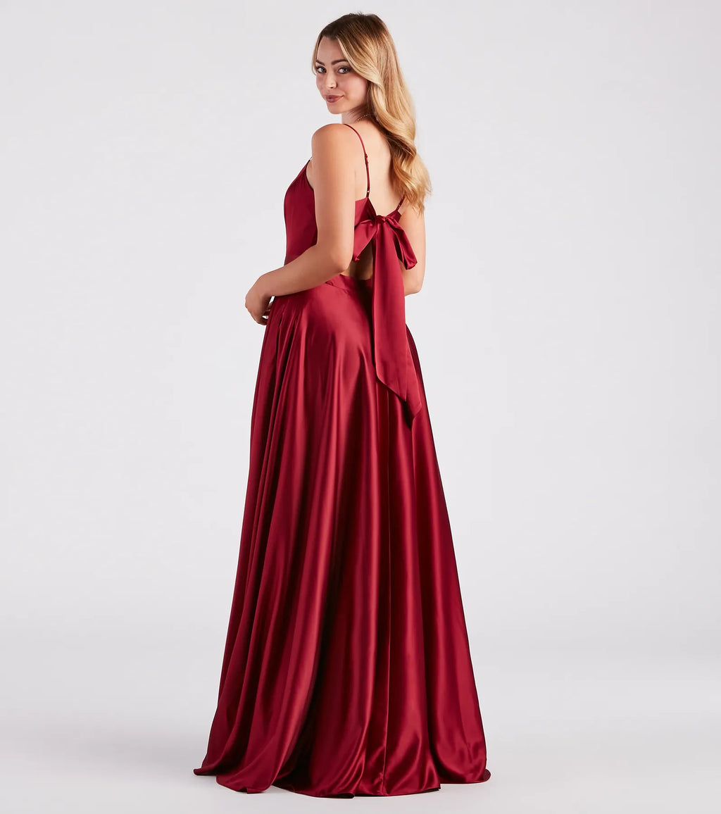 Emilie Satin Tie-Back A-Line Formal Dress