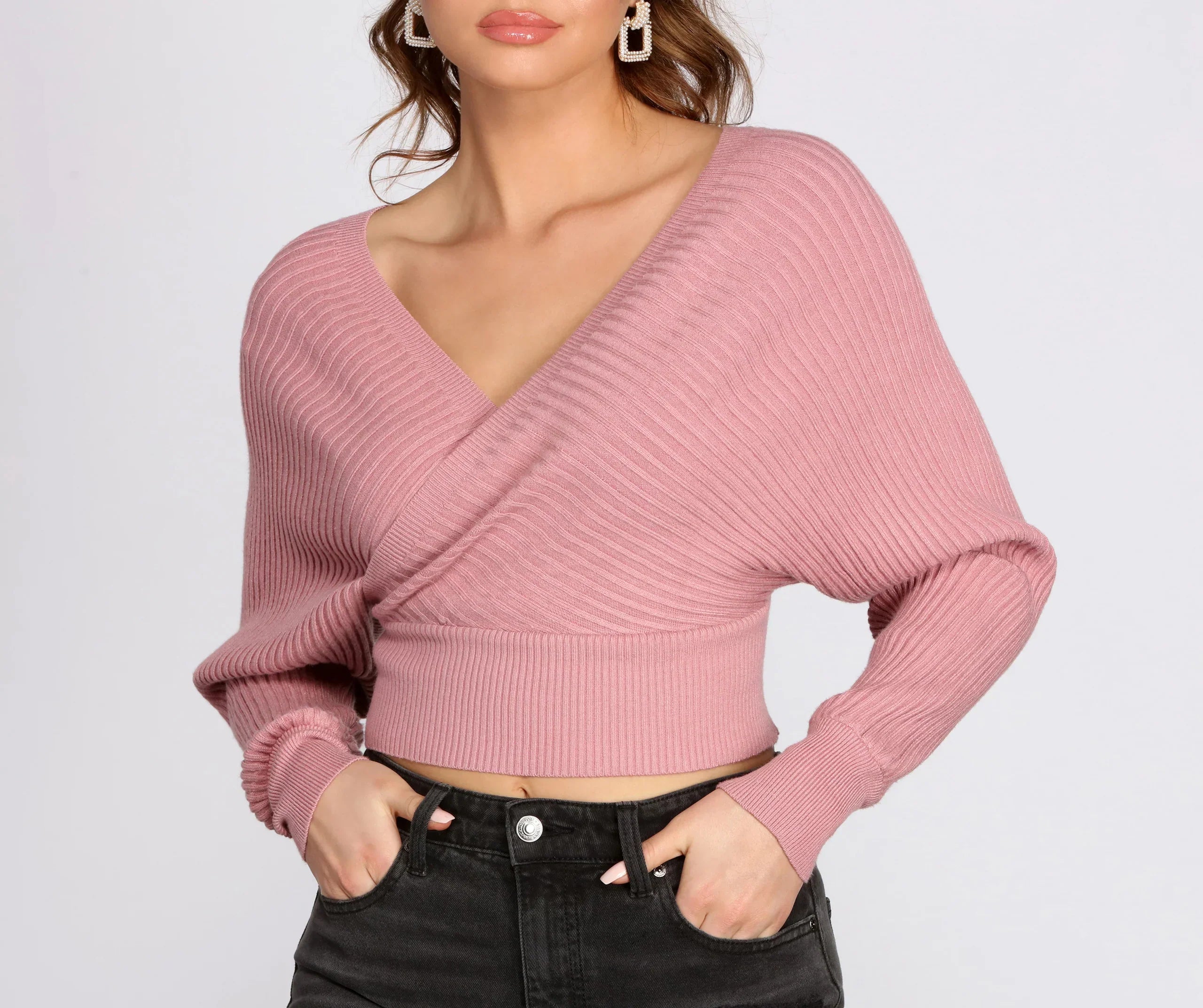 Ribbed Knit Surplice Top