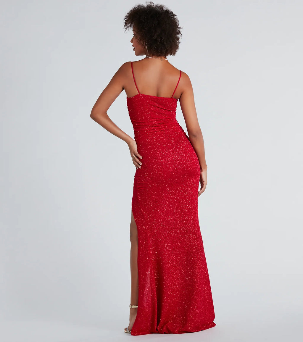 Hayden Ruched Glitter Knit Mermaid Dress