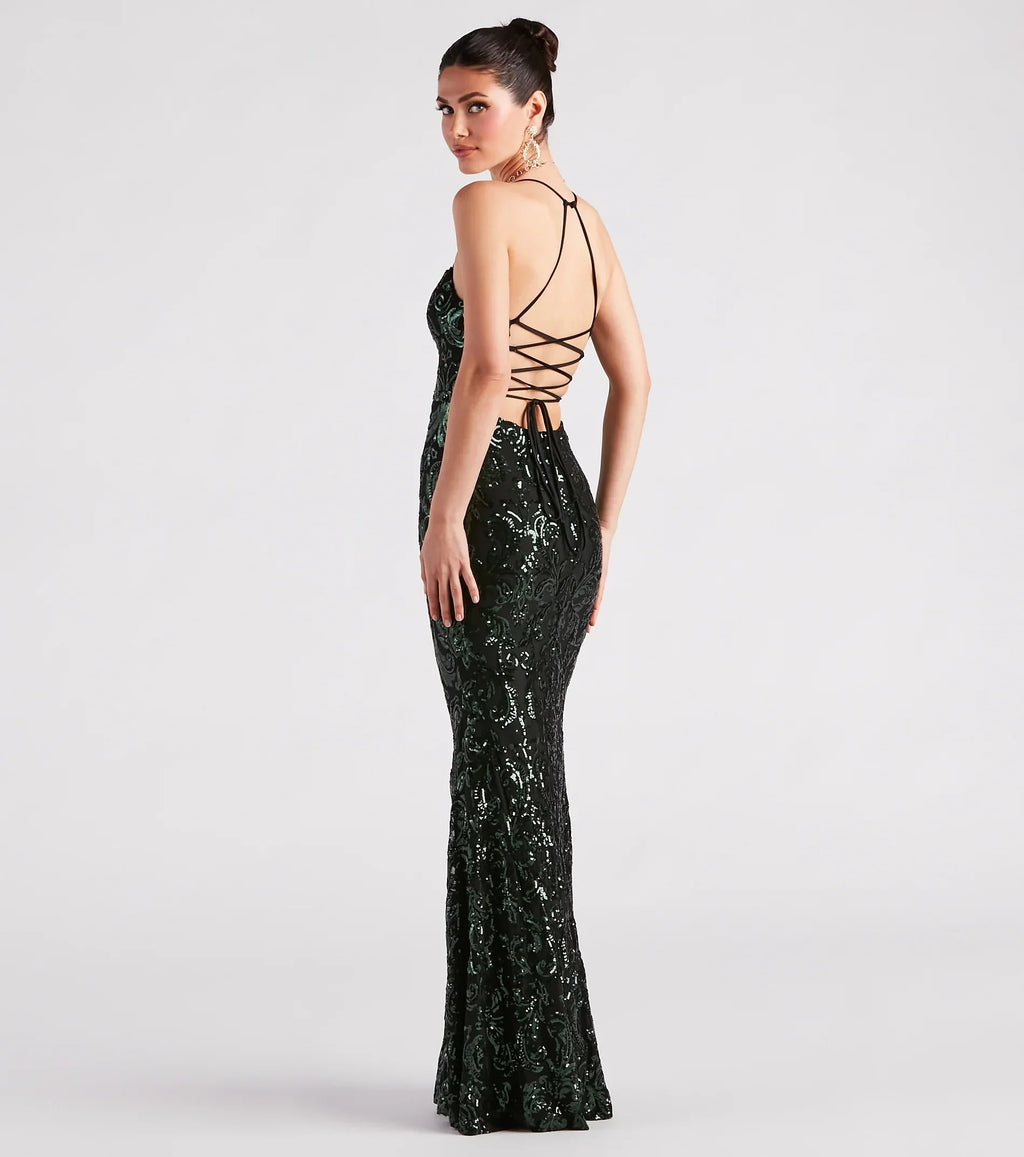 Lacie Formal Sequin Lace-Up Mermaid Dress