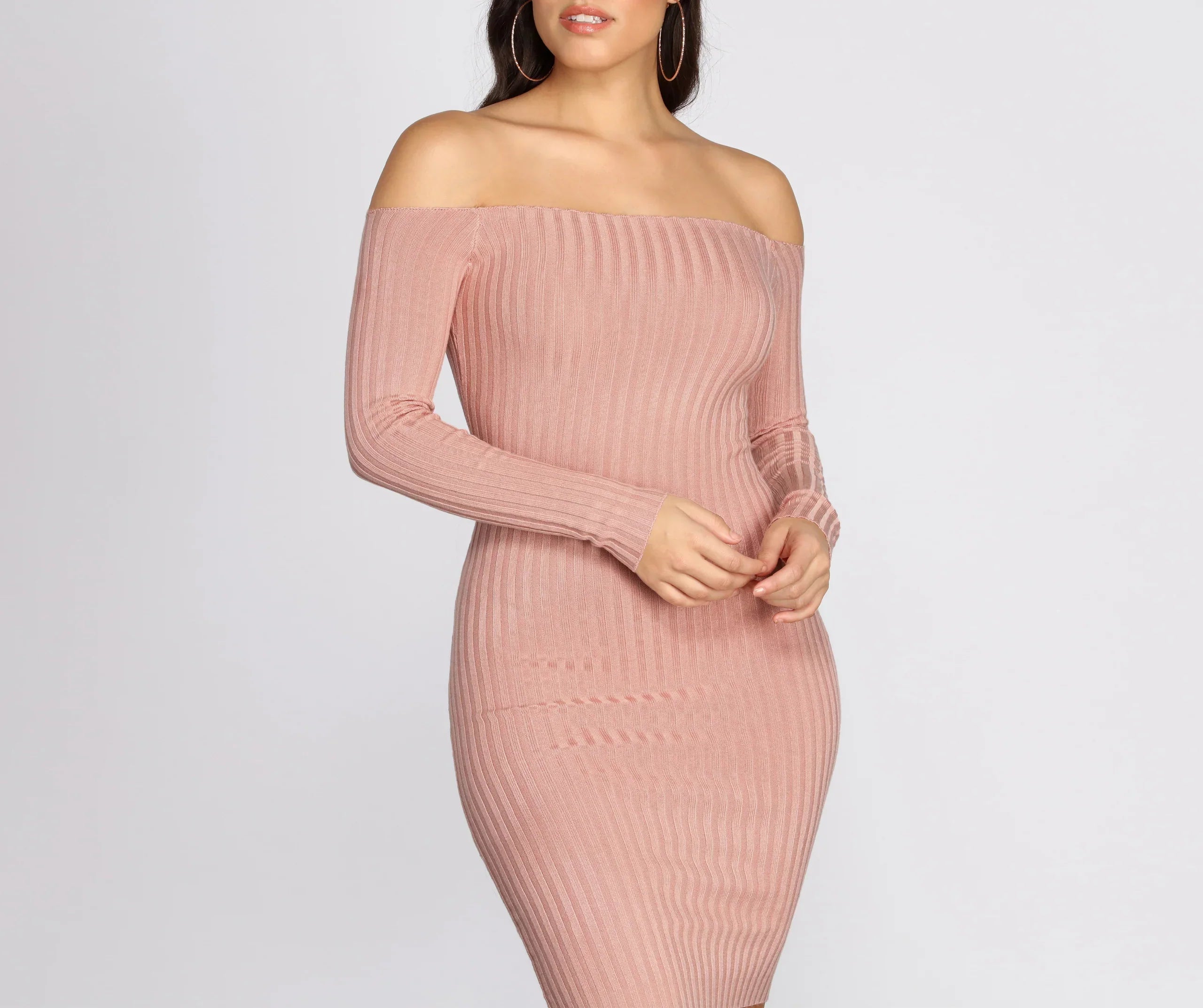 Ribbed Off Shoulder Sweater Dress