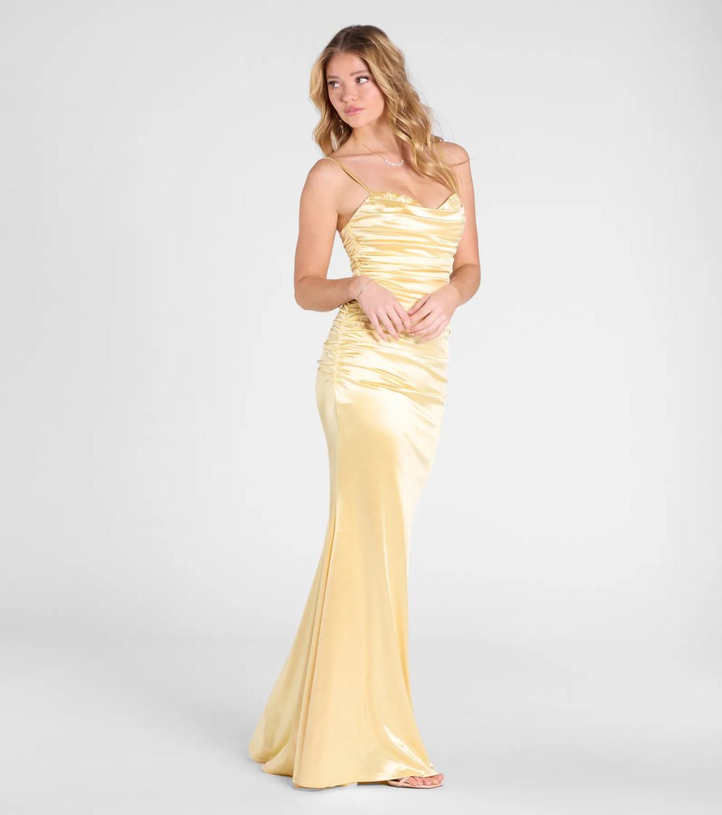 Shondra Sweetheart Applique Satin Mermaid Dress