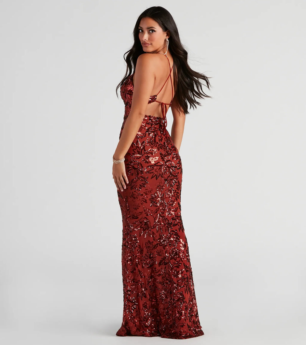 Marleigh Formal Sequin Scroll Dress
