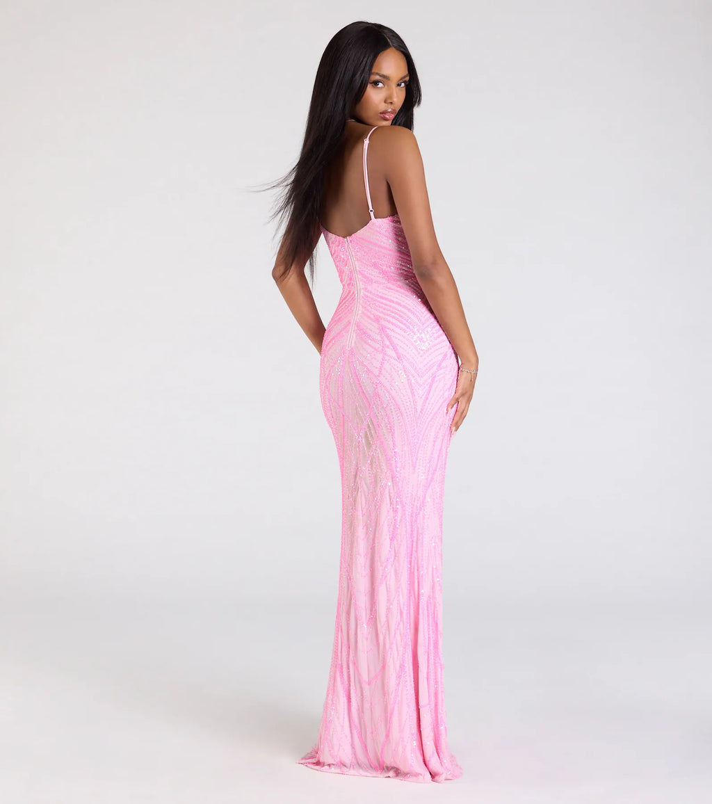 Liv Sleeveless Beaded Sequin Mermaid Dress