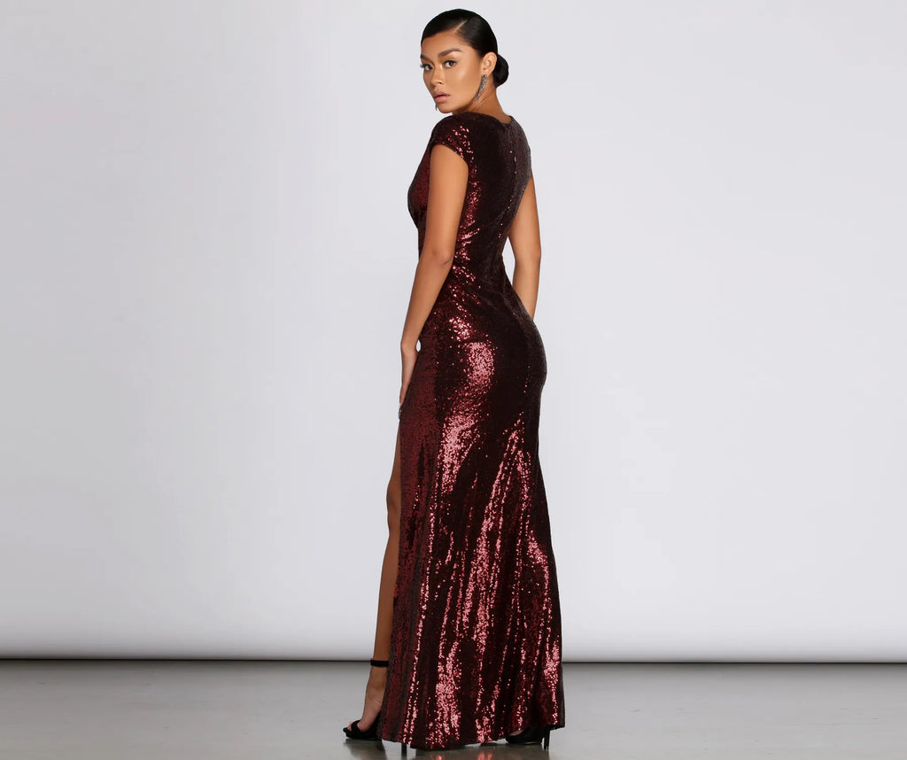 Darby Sequin Cap Sleeve Gown
