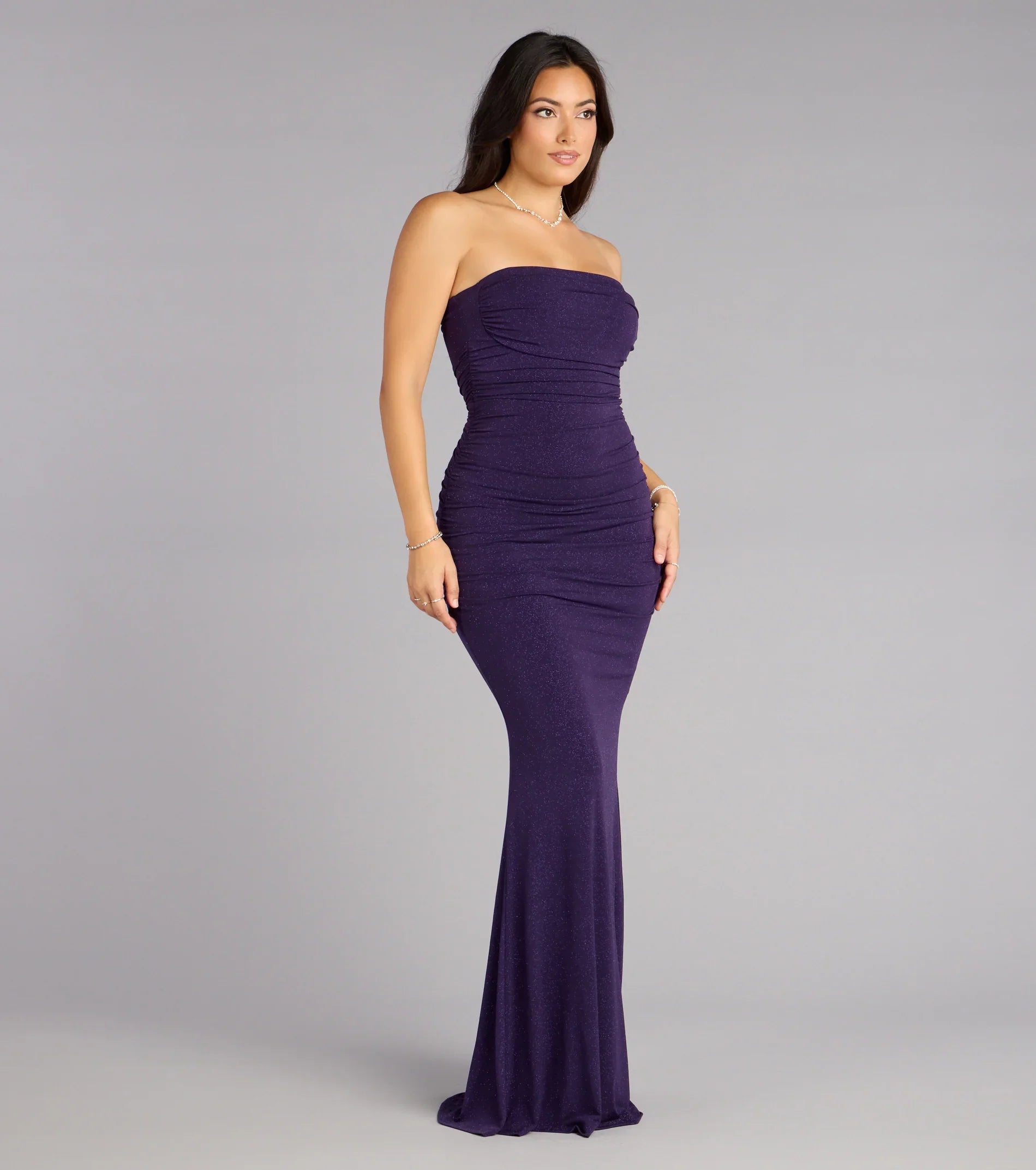 Mischka Strapless Mermaid Glitter Formal Dress