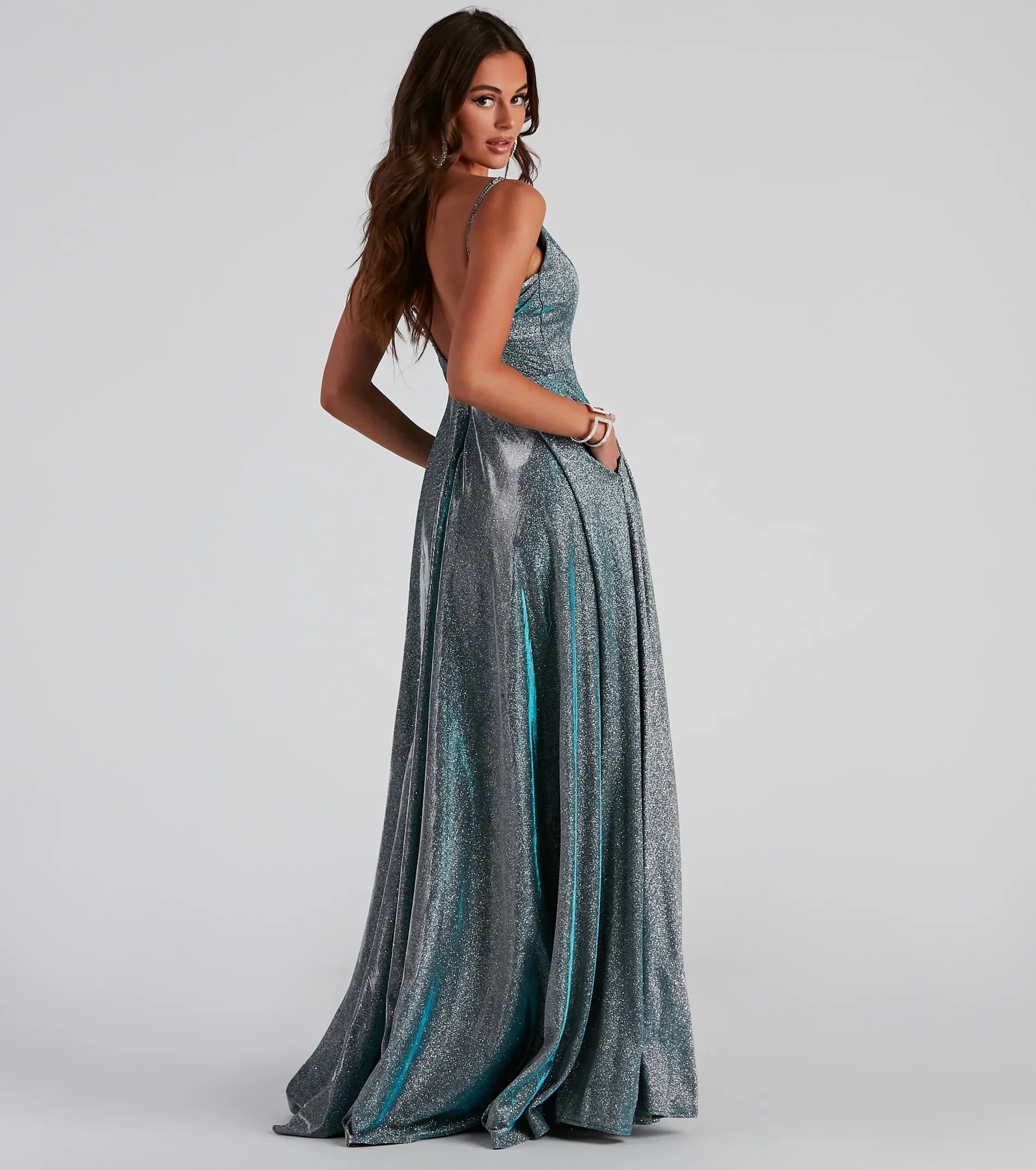 Soleil Formal Open Back Glitter Dress
