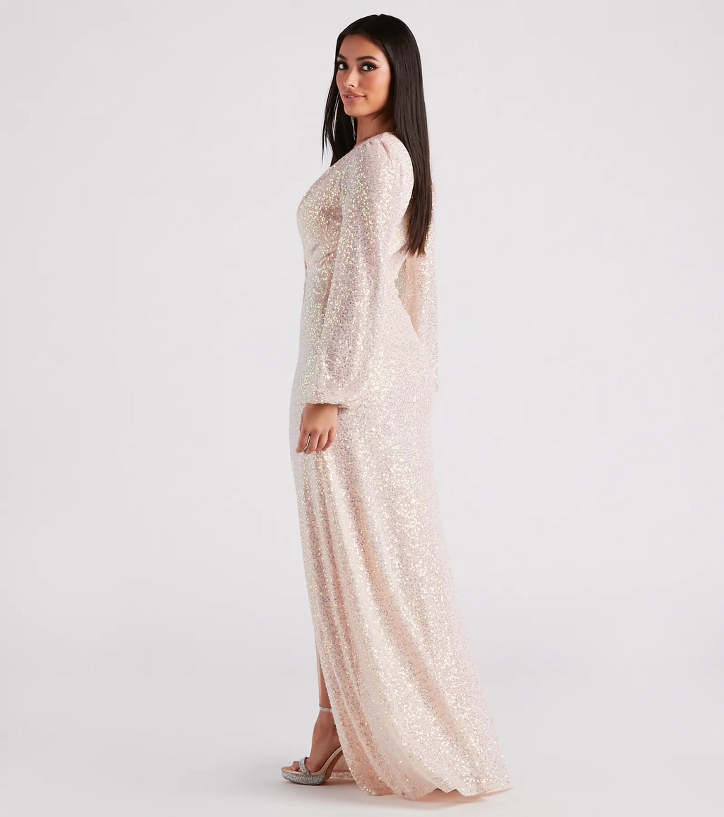 Piper Long Sleeve Sequin Formal Dress