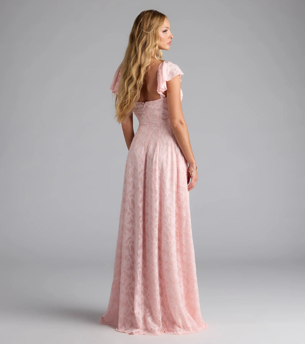 Vittoria Flutter Sleeve A-Line Chiffon Formal Dress