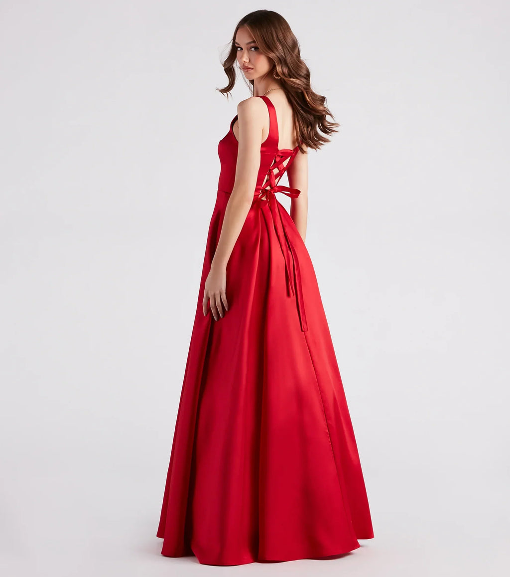 Kristine Satin Lace-Up A-Line Ball Gown