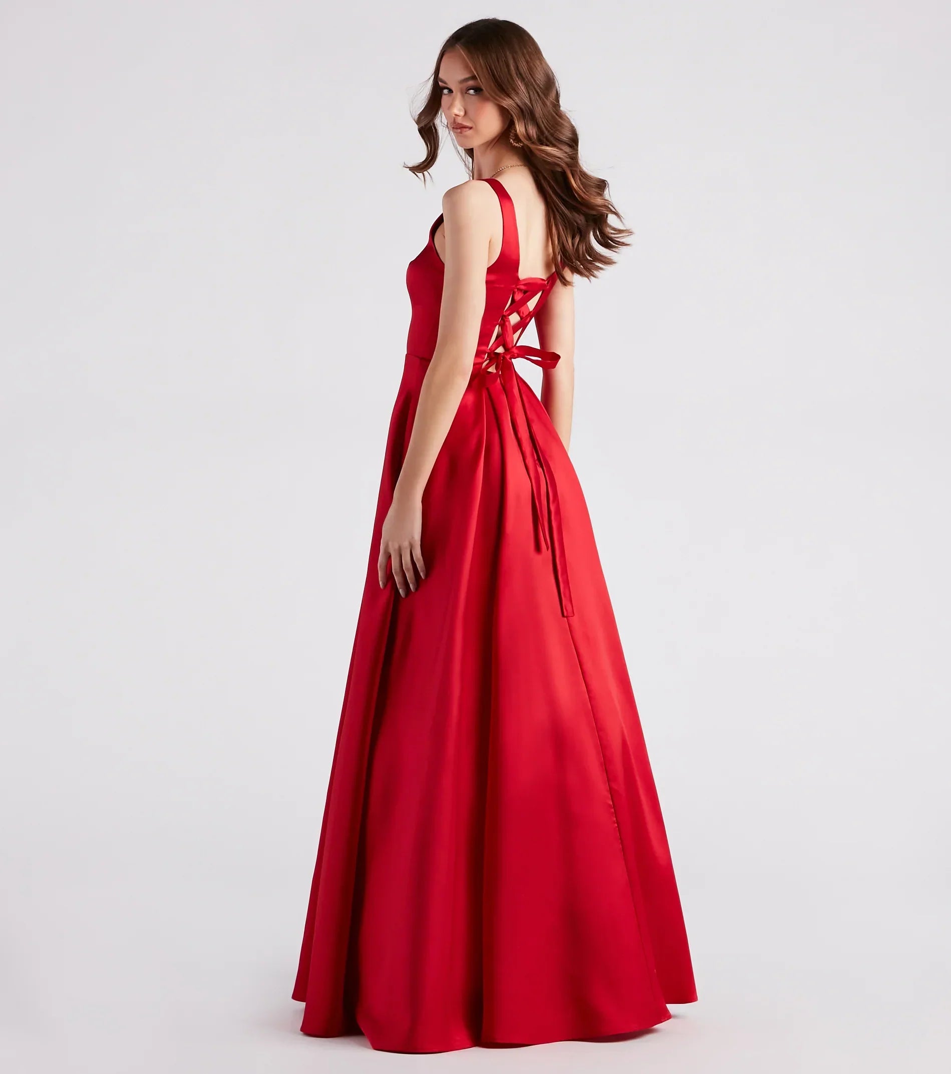 Kristine Satin Lace-Up A-Line Ball Gown