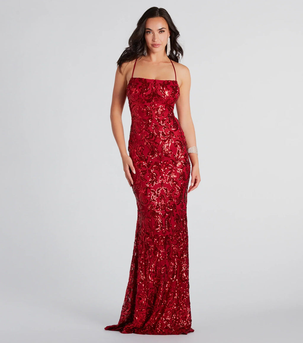 Lacie Formal Sequin Lace-Up Mermaid Dress