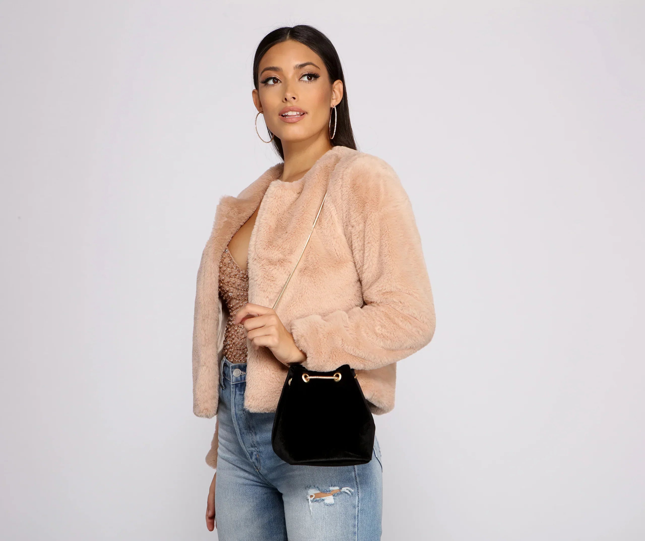 Velvet Glam Bucket Bag