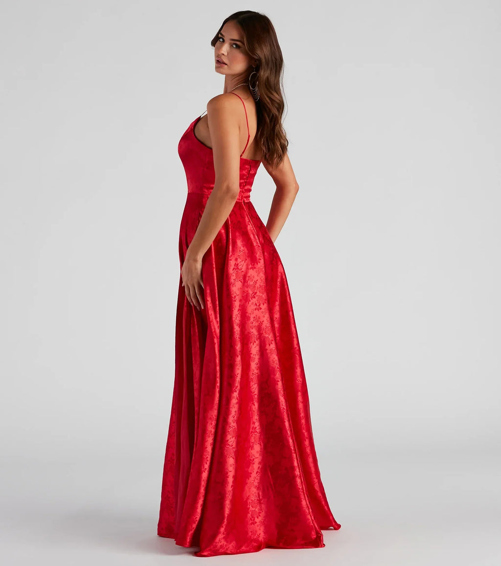 Natasha Floral Satin A-Line Dress