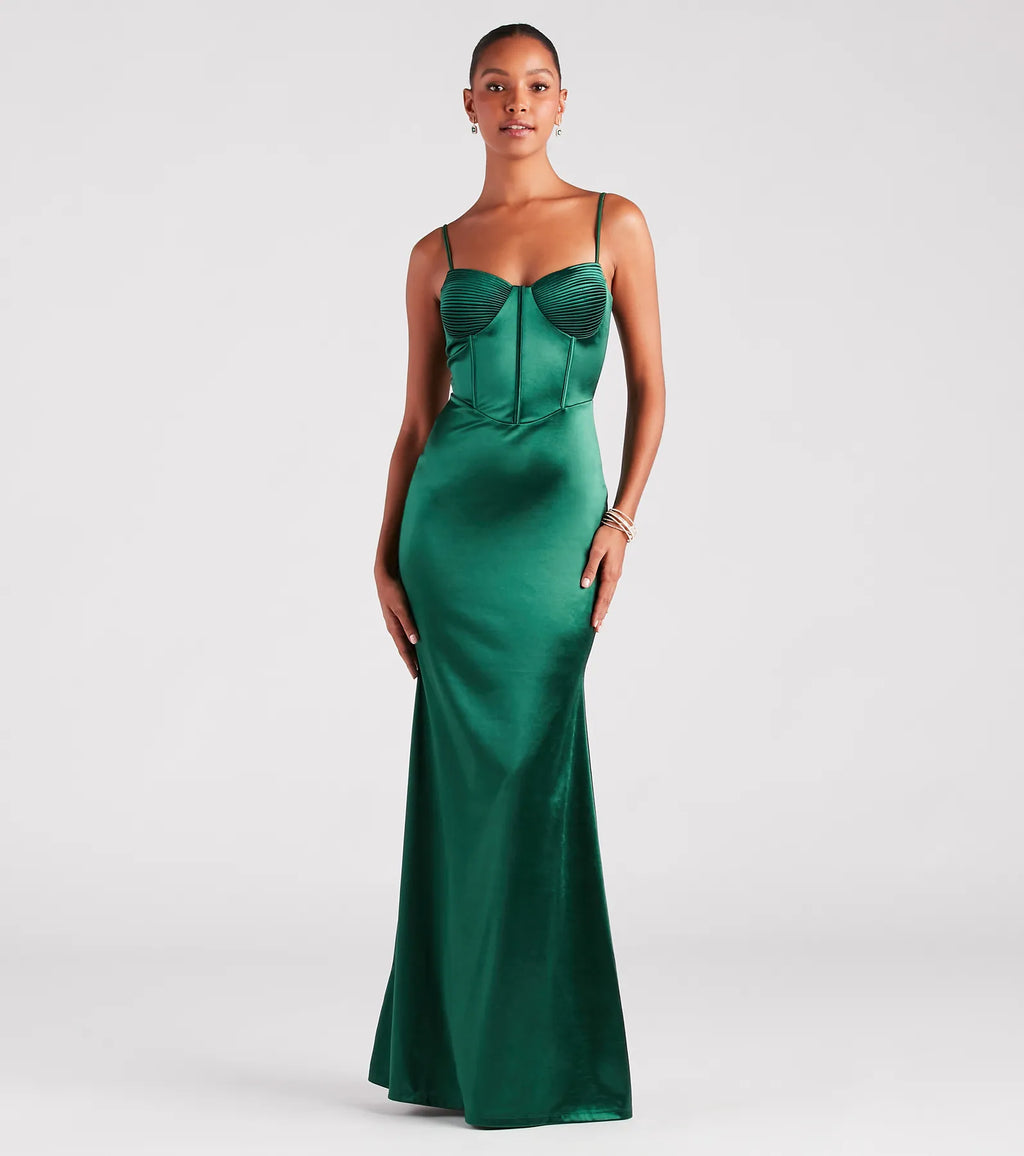 Jaycee Formal Satin Corset Mermaid Dress