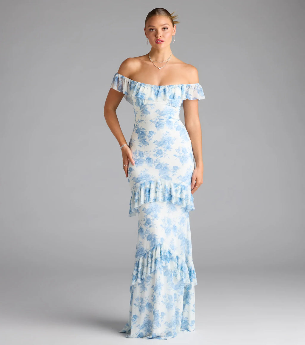 Charmaine Off-The-Shoulder Floral Formal Dress