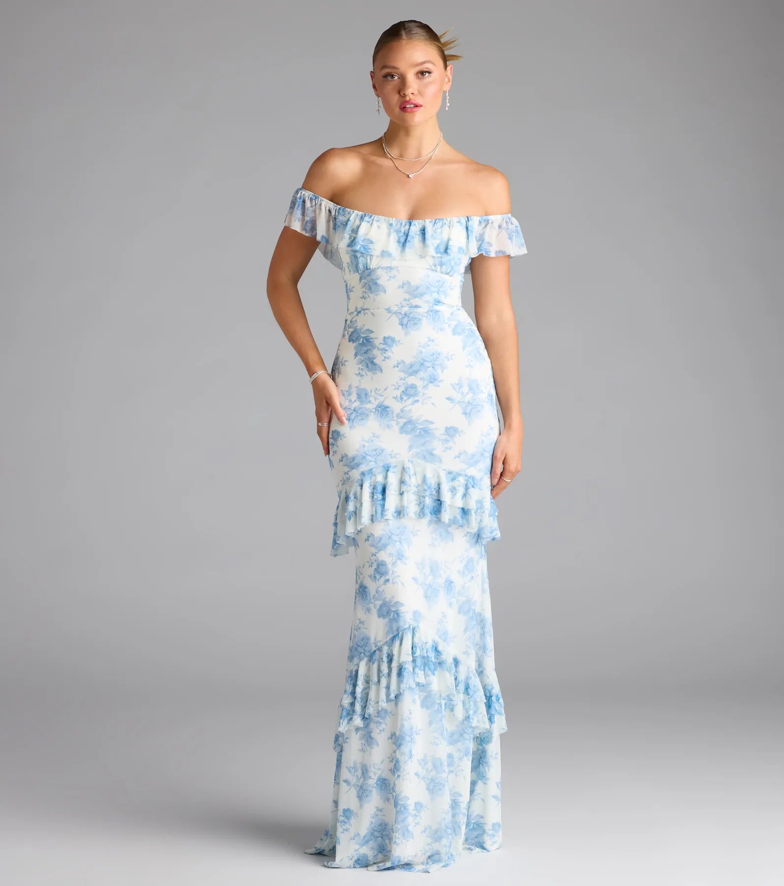 Charmaine Off-The-Shoulder Floral Formal Dress