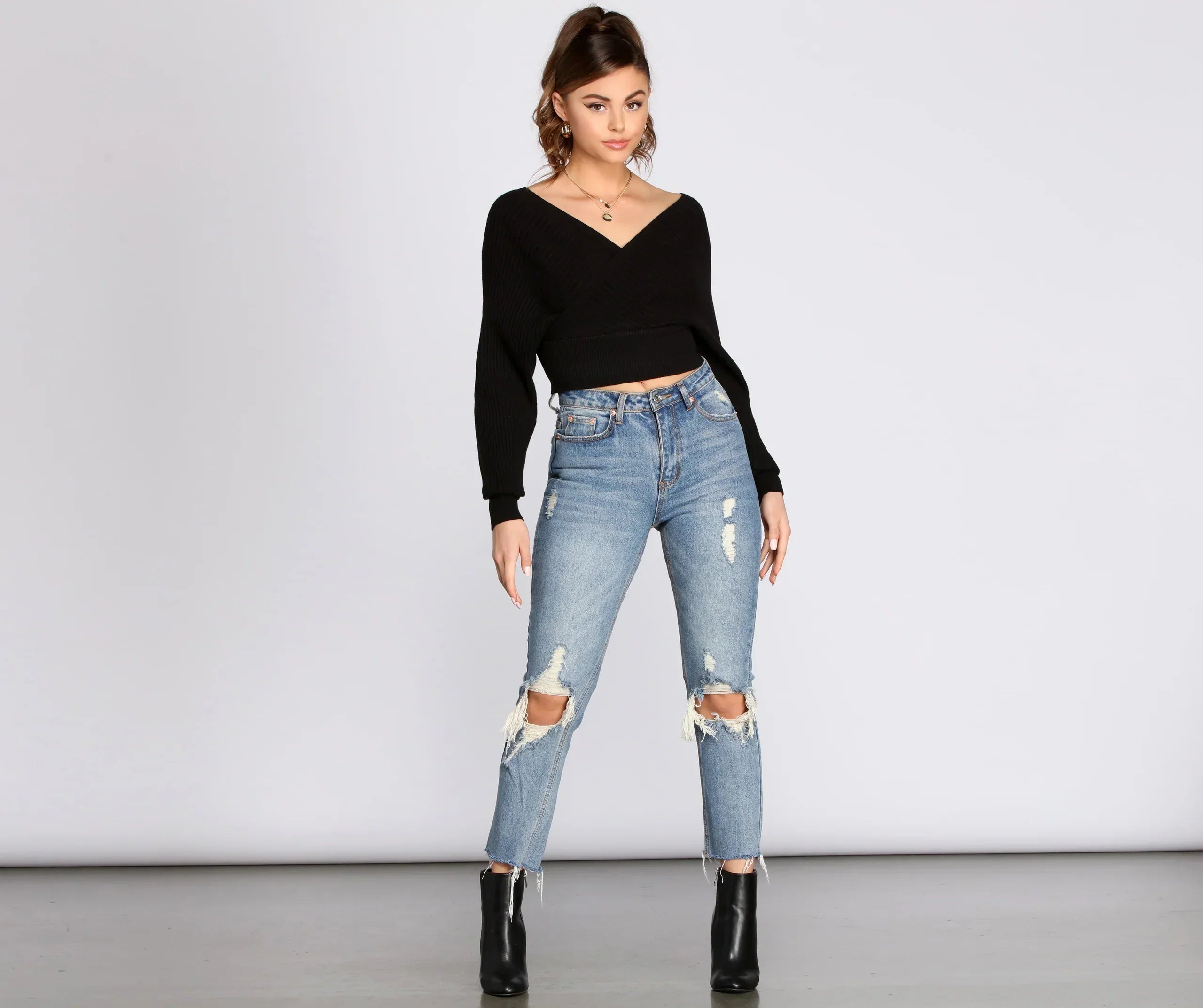 Ribbed Knit Surplice Top